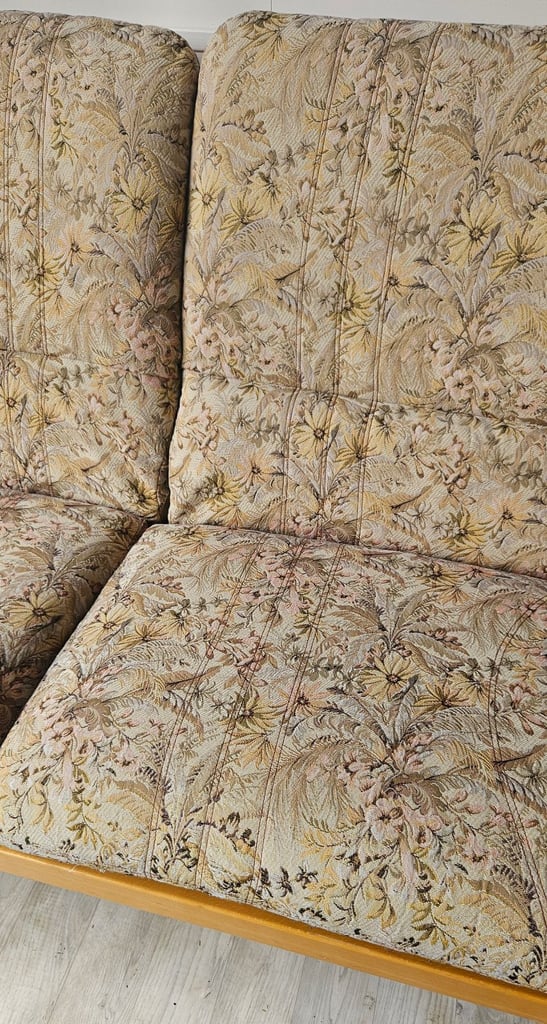 Vintage Ercol 766 Jubilee Three-Seater Sofa – Blonde Wood – Mid-Century Modern