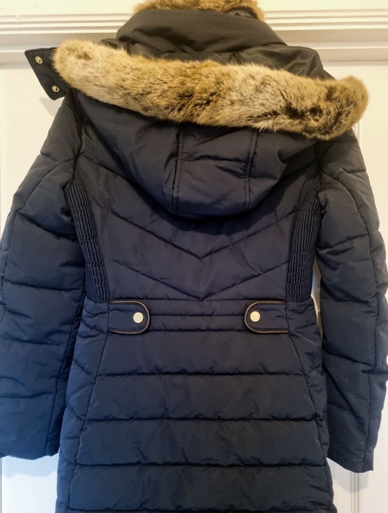 Womens joules coat hooded faux fur longline size UK 8 Small RRP £199