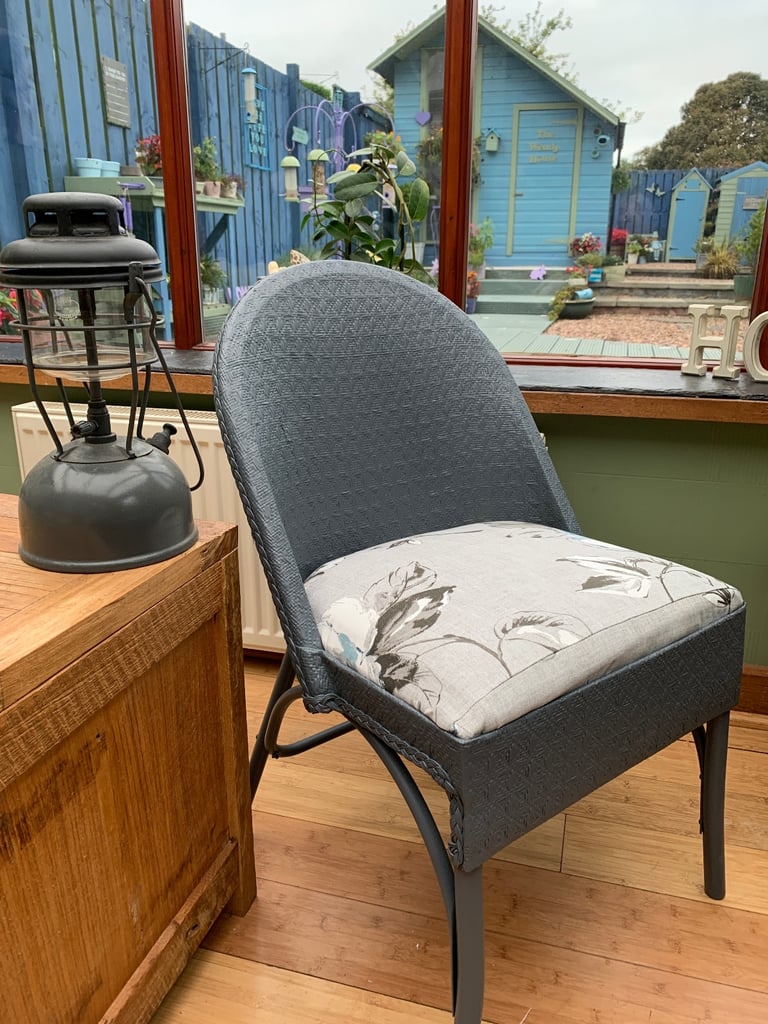 Wicker & fabric ottoman with matching chair & laptray