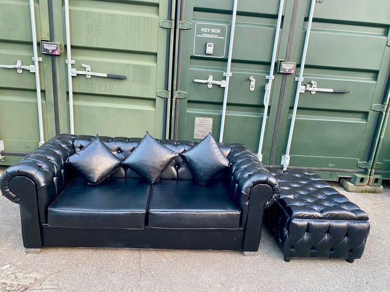 Real leather sofa and Open storage large footstool 