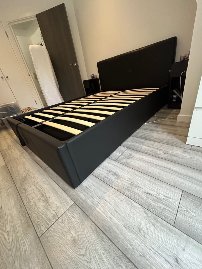 Black Faux Leather Ottoman Double Bed