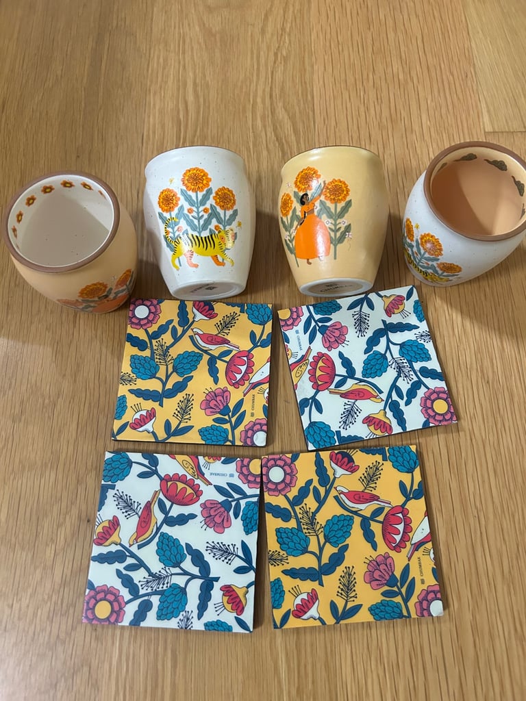 image for Traditional clay cups with coasters