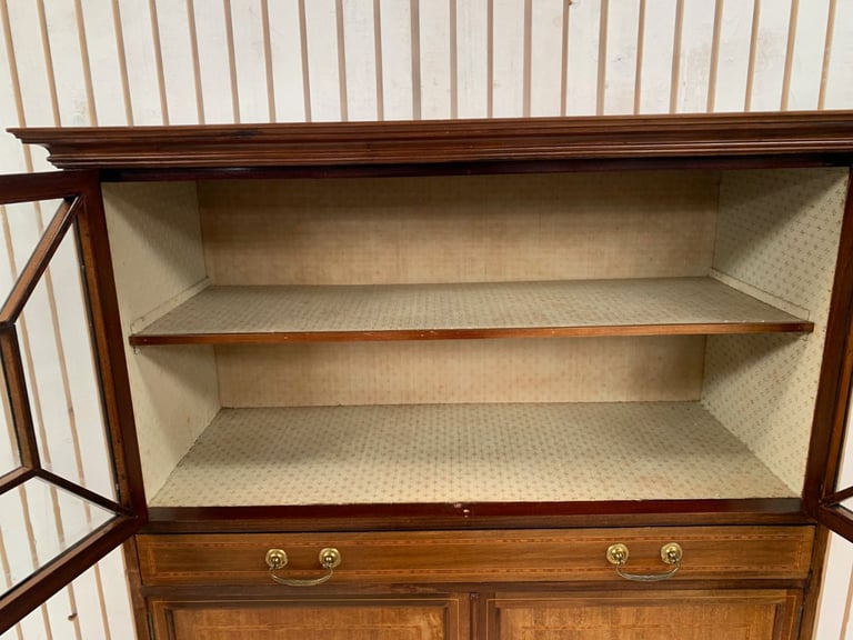 Display Cabinet with Glass Doors Raised on Square Tapering Legs Edwardian Style.