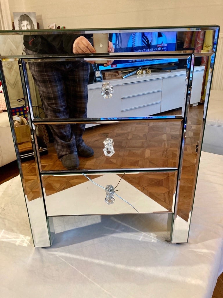 Mirrored Bedside Table with 3 Draws .