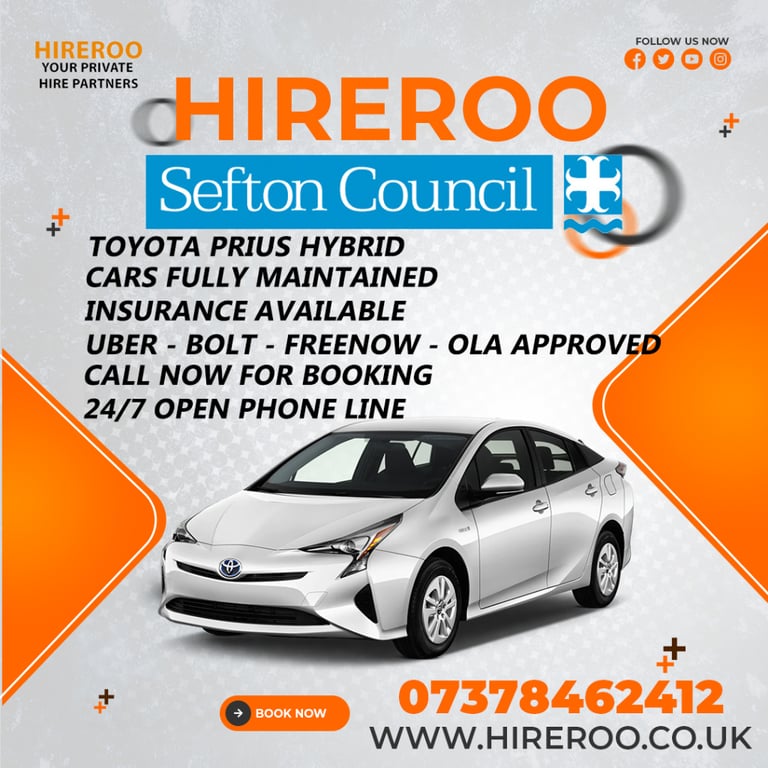Private Hire Cars - Sefton Plate - Taxi Rentals - Toyota Prius - Private Hire - Uber Cars