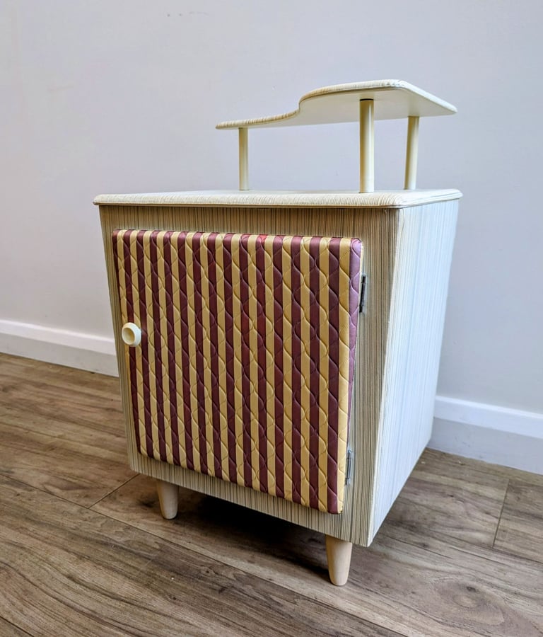 image for Mid century bedside cabinet two tier candy stripe atomic retro vintage