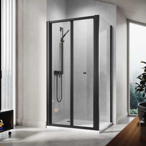 image for New Black Bifold Shower Enclosure + Tray 760 x 760mm RRP £500 Our Price £335