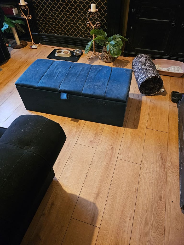 Free blue velvet ottoman