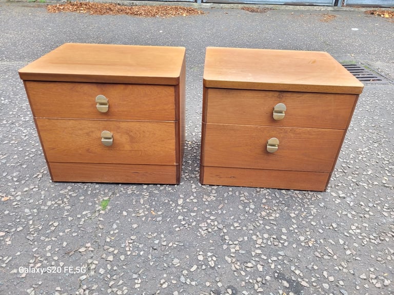 Matching pair of vintage Stag bedside drawers, delivery available 