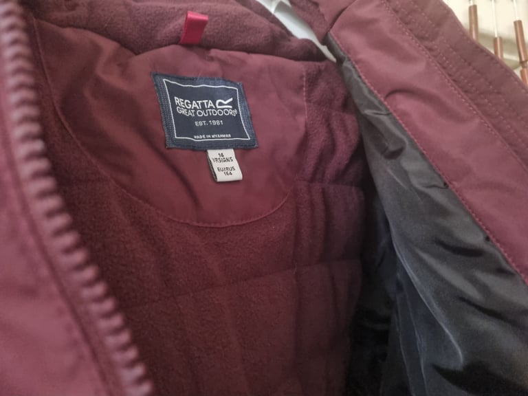 Puffer Jacket Coat Faux Fur Head Pockets And Full Zip Red