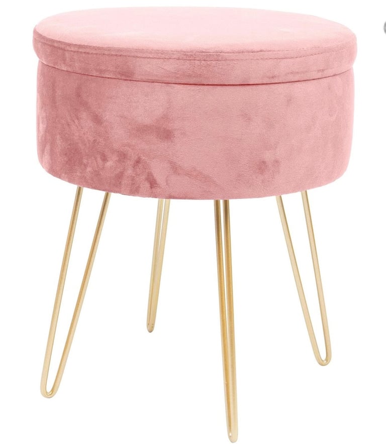 image for Pink Velvet Storage Dressing Table Stool 