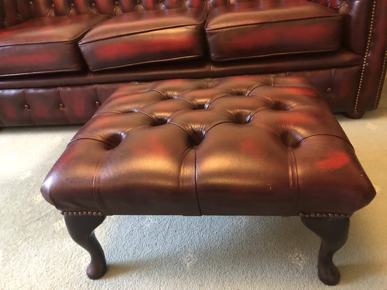 Ox Blood Red Chesterfield Sofa, chair and footstool