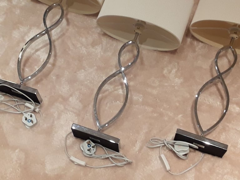 Dar lighting, polished chrome table lamps with shades x 2