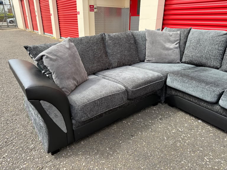 Delivery Available - Grey & Black Corner Sofa