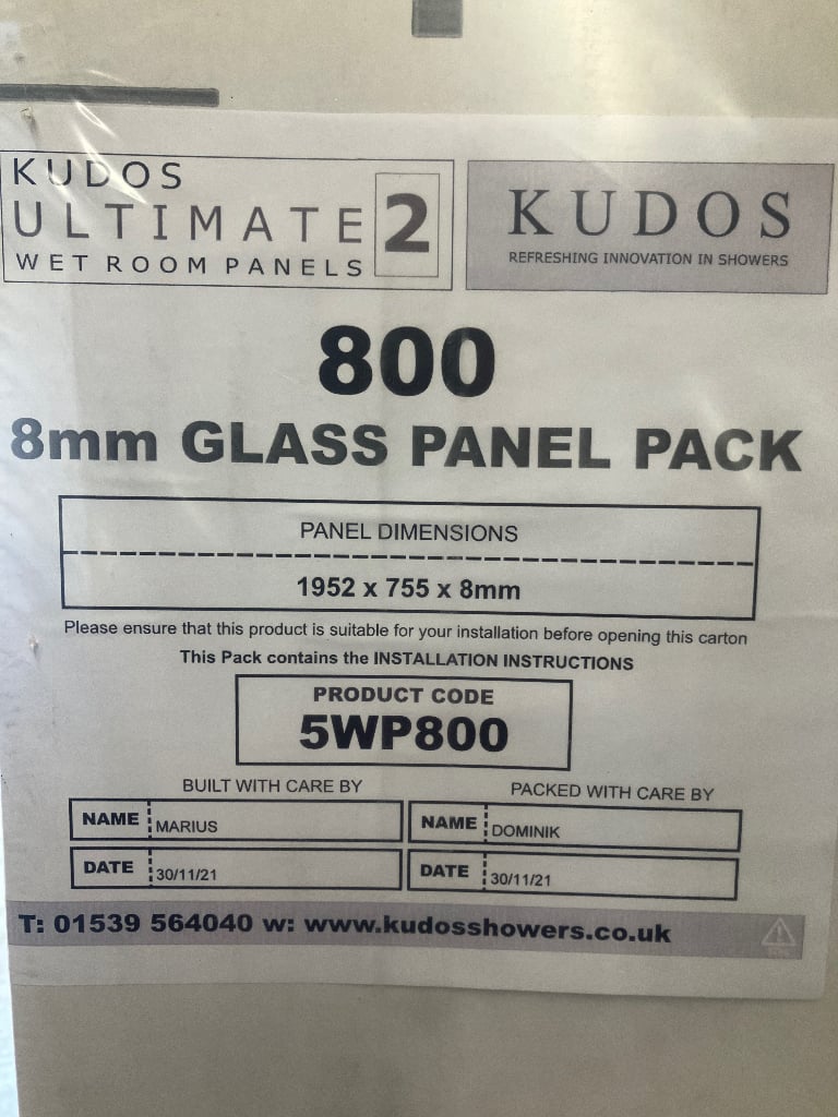 Glass shower panel  800 mm