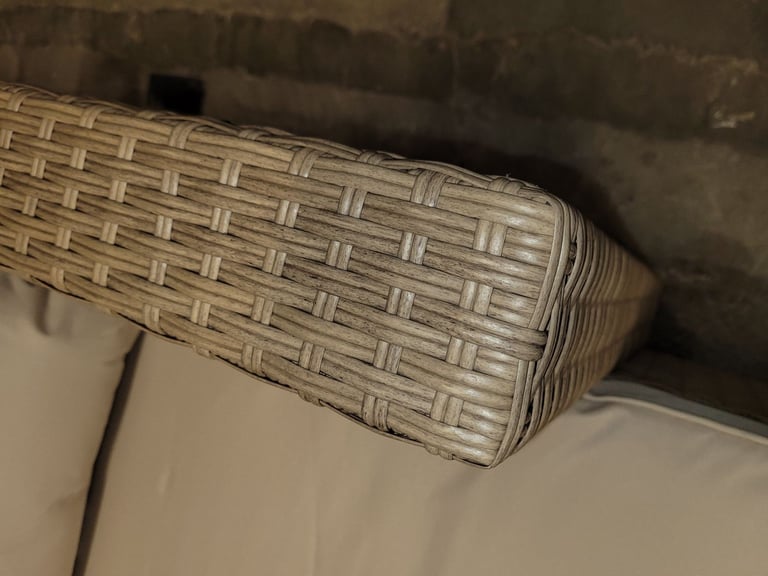 A (like new ) natural colour rattan effect garden corner sofa with storage 