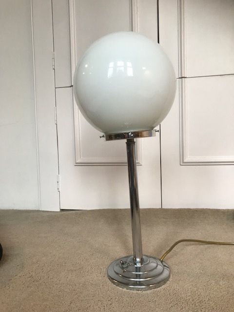 Genuine Art Deco Lamp circa mid to late 1930 with elegant straight stem and heavy chrome base
