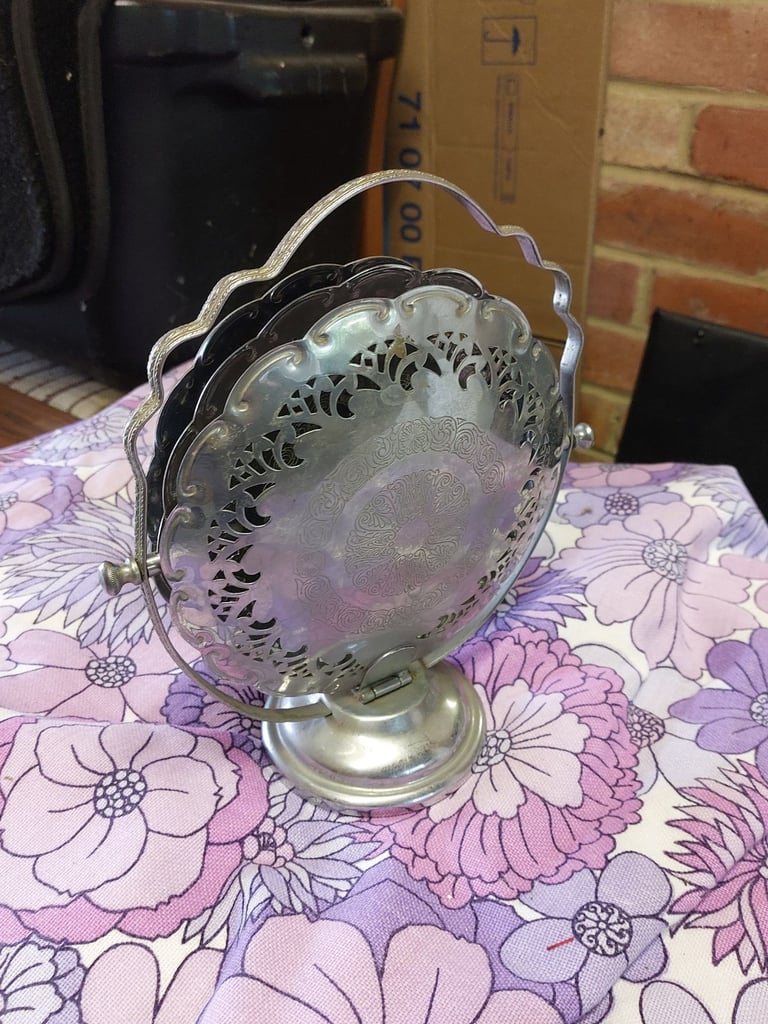 image for Vintage antique silver plated cake stand and cake plate.