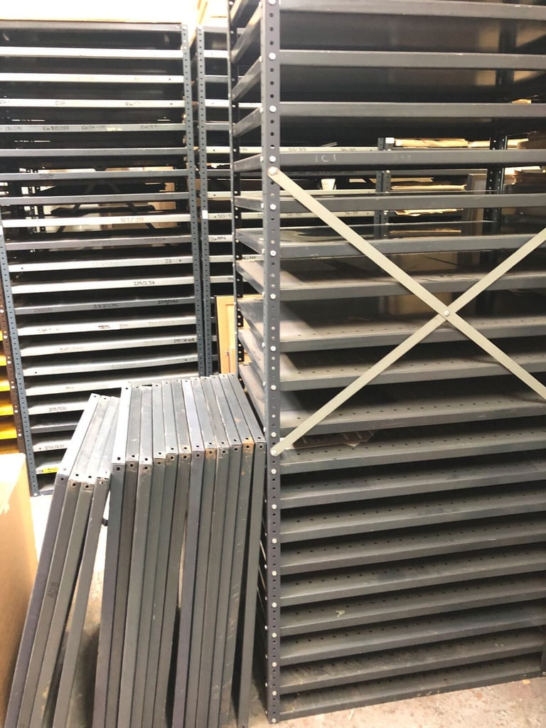 image for British Standard Shelving - BS 3' x 2' grey shelves with uprights - used