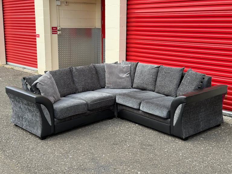 Delivery Available - Grey & Black Corner Sofa