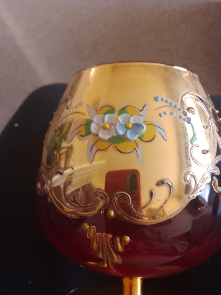 Czech bohemian large balloon brandy glasses