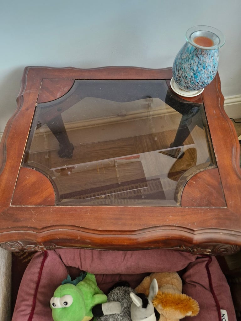 Solid wood glass side table 