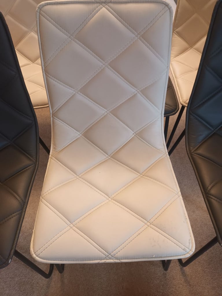 6 MODERN DINING CHAIRS - 3 WHITE,  3 DARK GREY