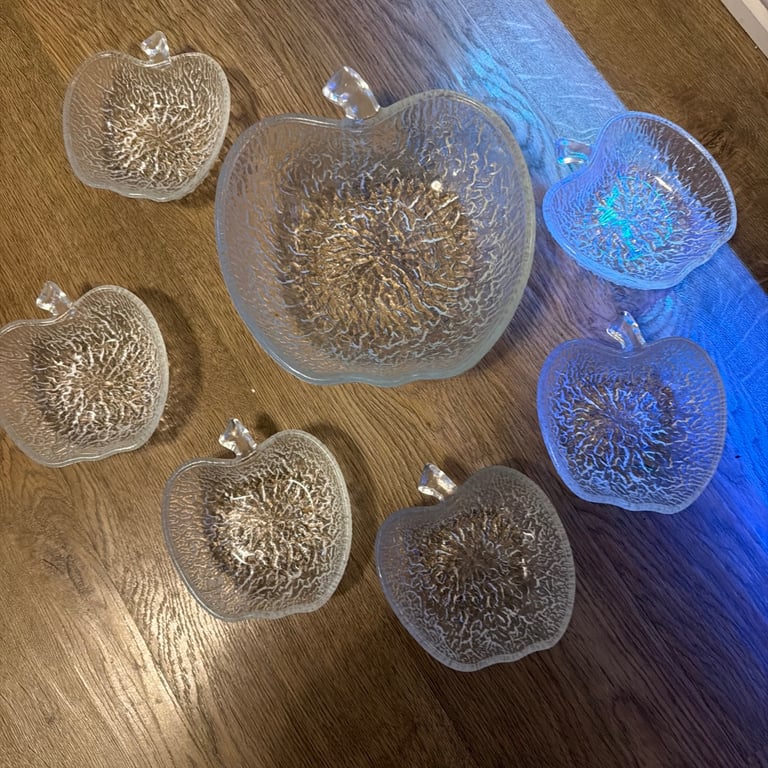 image for vintage apple-shaped glass bowl and 6 side 
