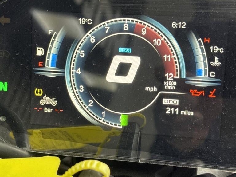 Voge ac525X in grey with yellow decals and only 211 Miles retro adventure
