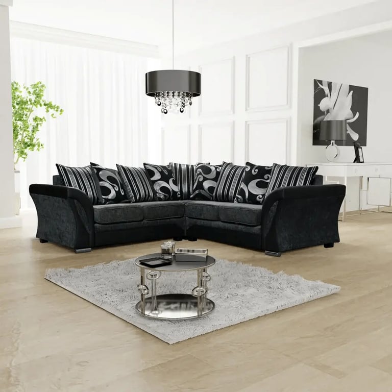 image for Shannon Corner Sofa Black & Grey BRAND NEW === SAME DAY DELIVERY 