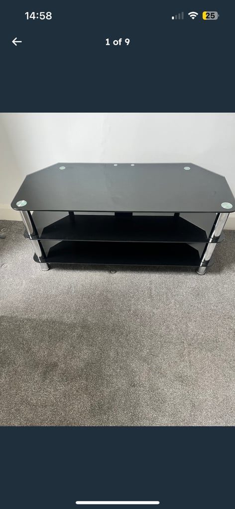 Tv unit black glass and chrome excellent