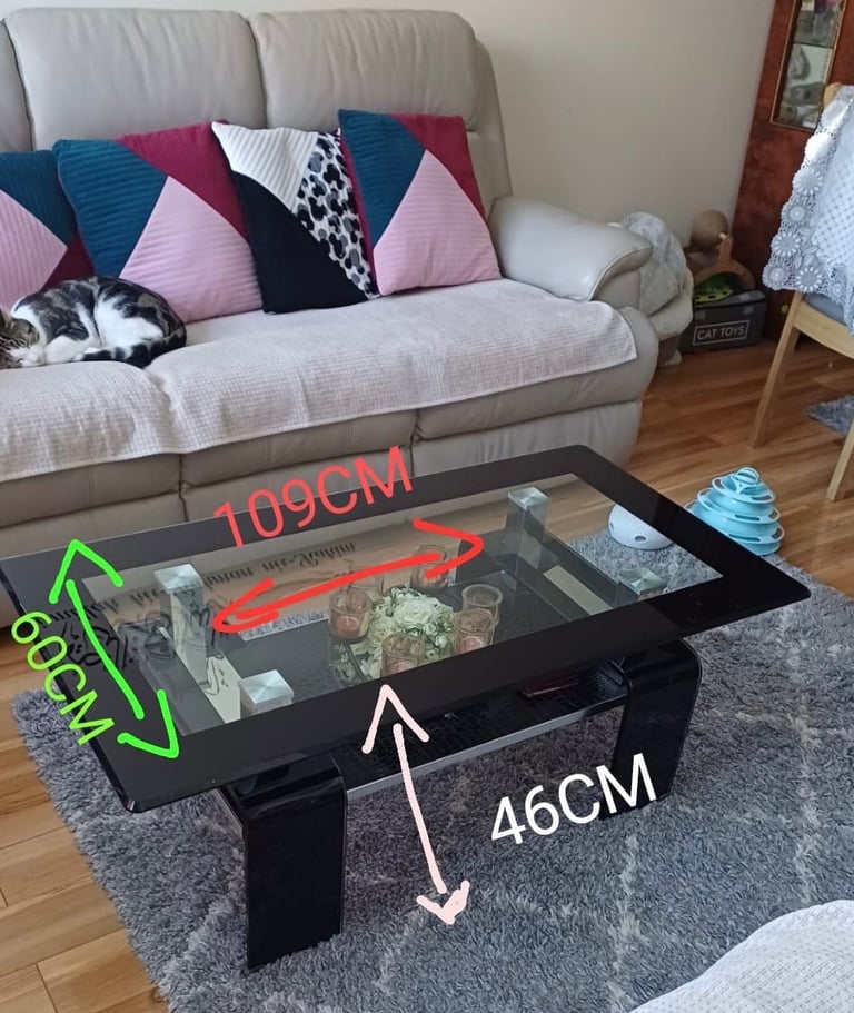 Glass rectangle Black living room table