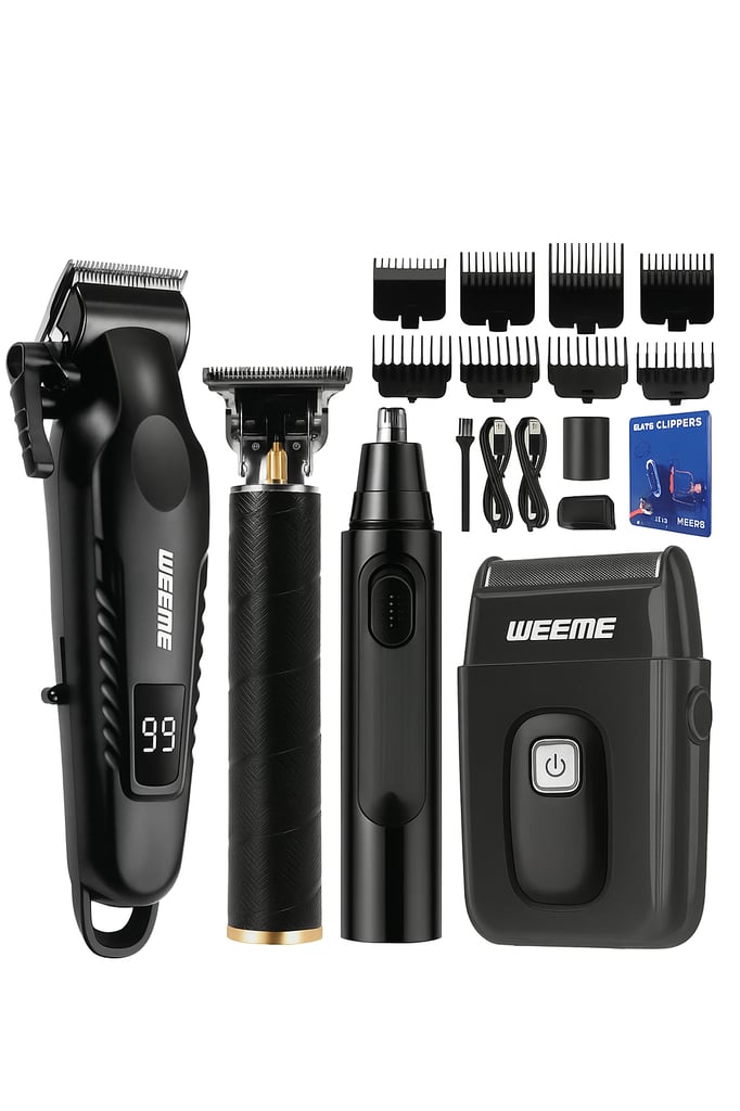 WEEME 4-Piece Men's Facial Grooming Kit, Electric Hair Clipper Set for Home Use