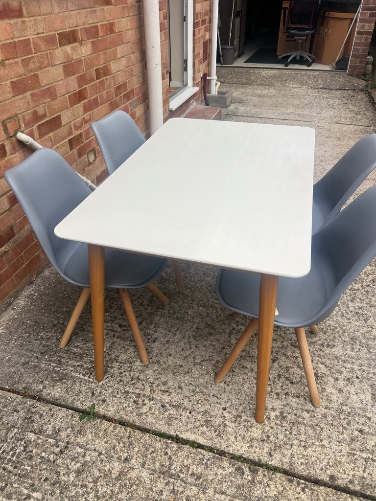 image for White Dining Table and 4 Grey Chairs Set of 4 Kitchen Dining Set - Grey. Can deliver.