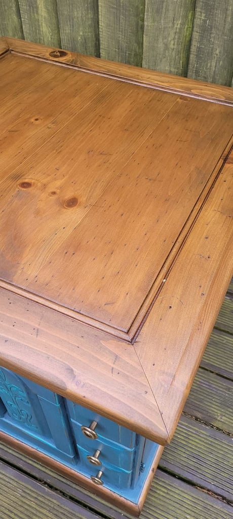 Pine coffee table painted blue