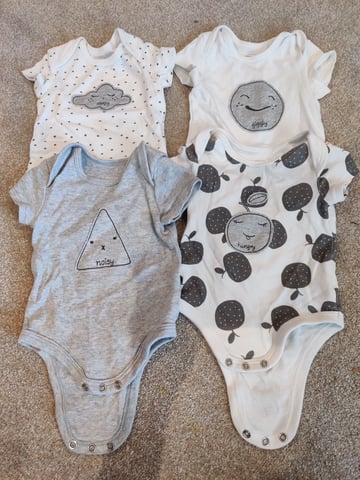 Mamas Papas 0-3 months short sleepsuits unisex vests funny noisy - Main Image