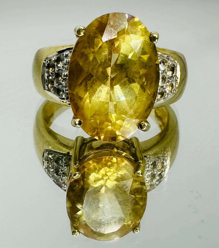image for 💥9ct GOLD CITRINE & DIAMOND RING - 5.8ct - SIZE 'N' - £230 - QUOTE: R2505- COLLECT B26💥
