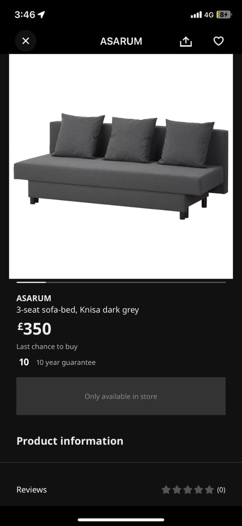 IKEA 3-seat sofa-bed, dark grey