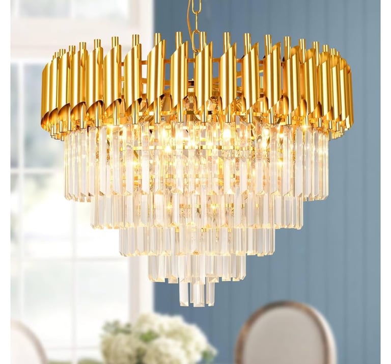 image for Modern LED Crystal Pendant Light Golden Crystal Chandelier Lights