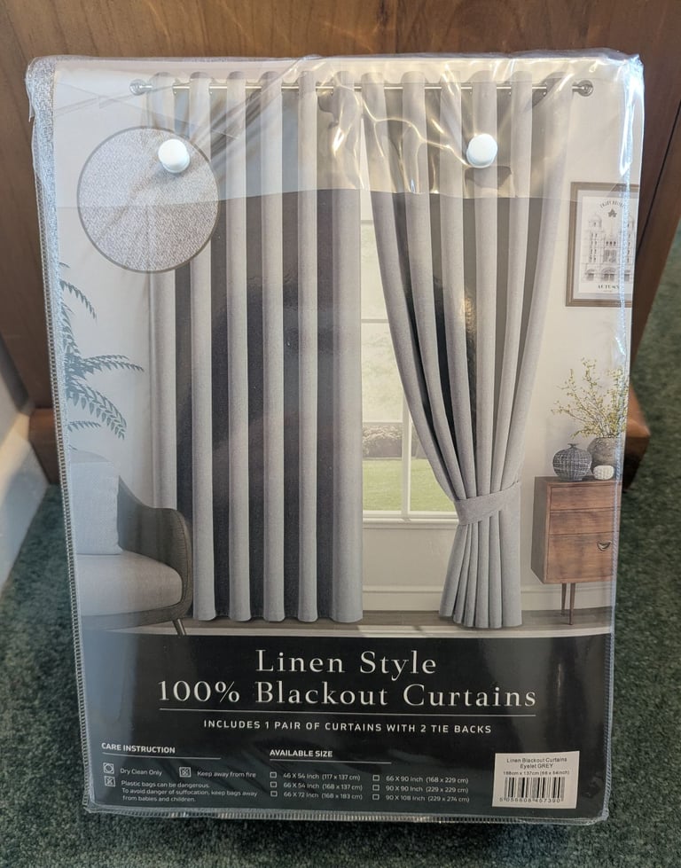image for NEW/UNOPENED GREY 100% BLACKOUT EYELET CURTAINS!