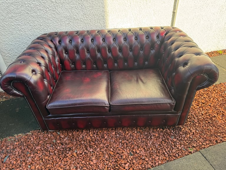 LIKE NEW! Chesterfield Genuine Leather Sofas - (Matching pair 2+2)