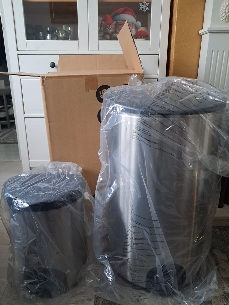 image for 🗑️ Amazon Basics Automatic Stainless Steel Bin – 50L + 12L Dual Compartment ✨