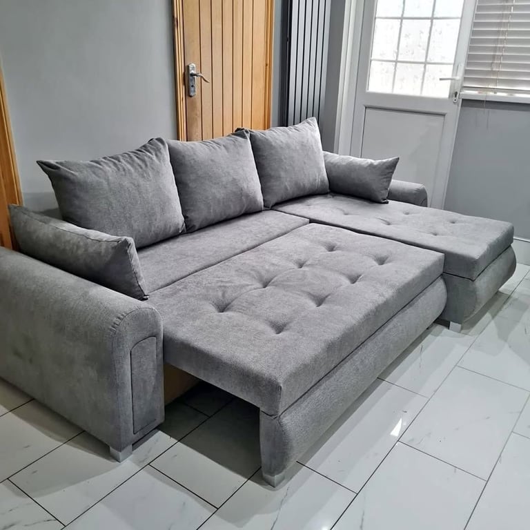 image for Berlin 3 Seater Corner sofa Bed Grey Color Brand New ~~ Today Delivery Order Now 10% OFF Price