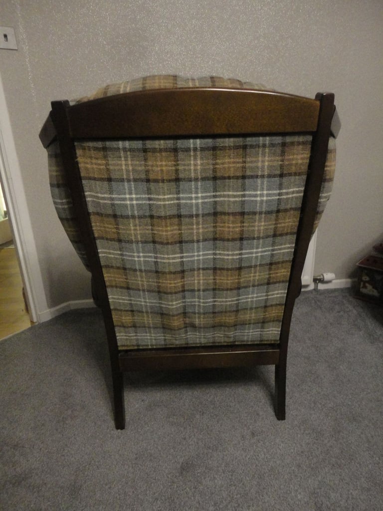 Quality comfortable Tartan wooden framed wingback richmond chair, Lana plaid, sprung back
