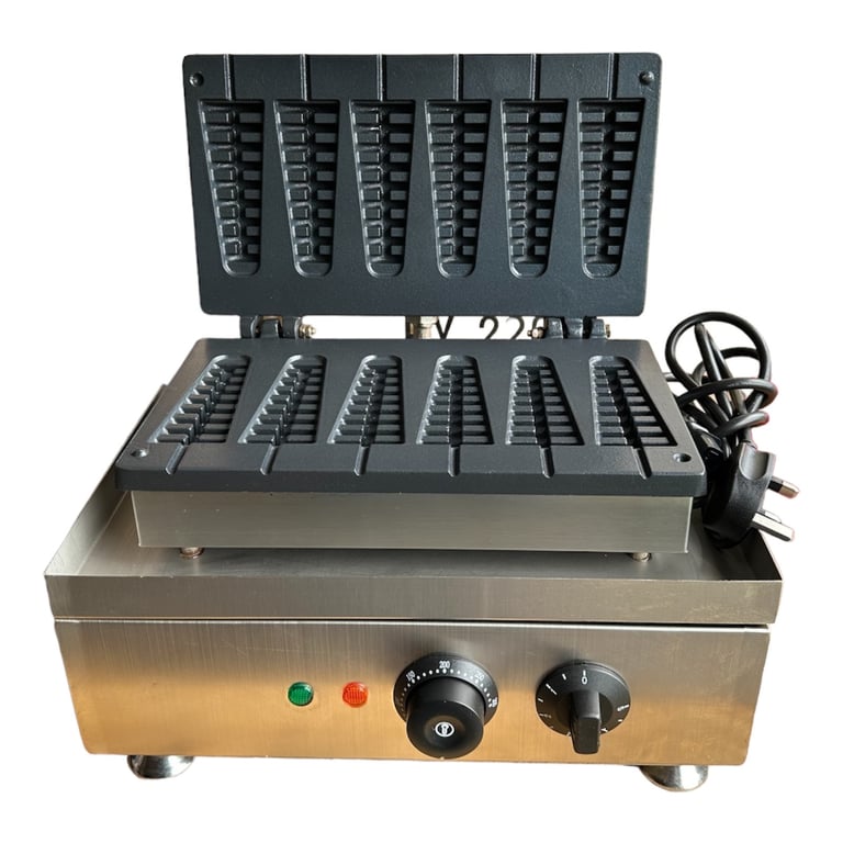 The Electric Lollipop Waffle Machine making lollipop-shaped waffles.