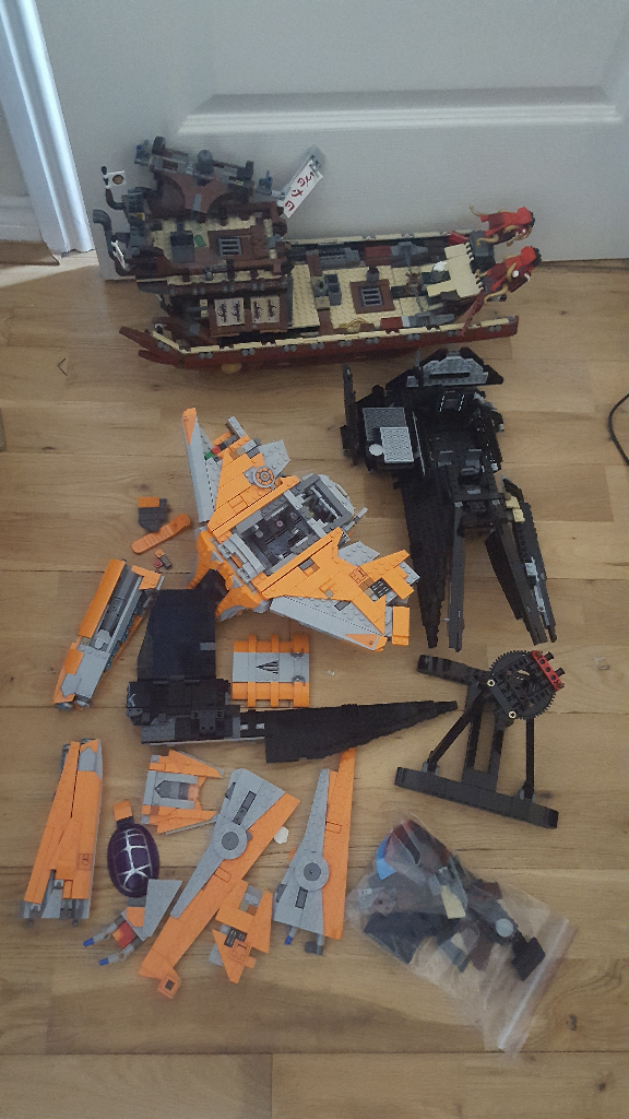 lego ninjago destinys bounty ship 70618, star wars the scythe 75336 & the guardians ship 76193