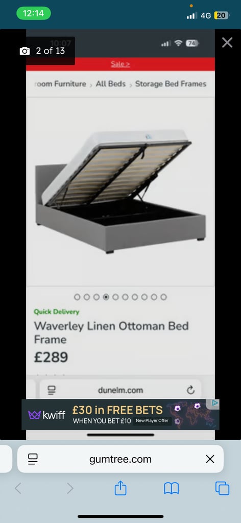 King size bed with storage and mattress for sale 