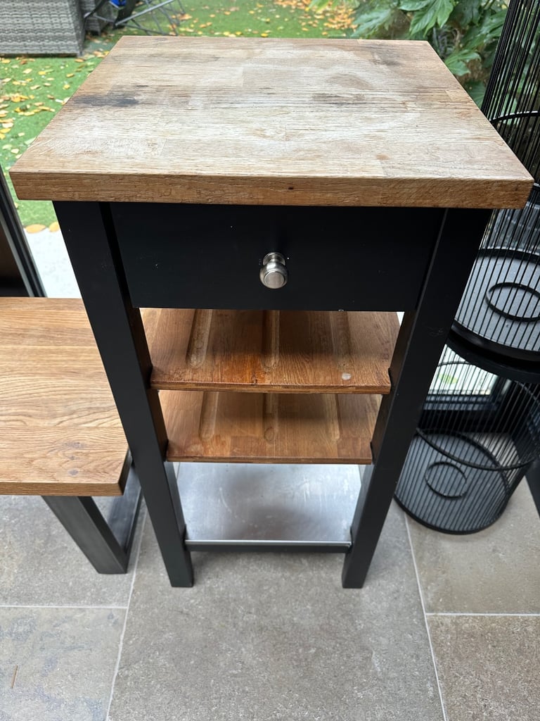 image for Solid Wood (Black and Natural) and Metal Shelf Tower with Drawer