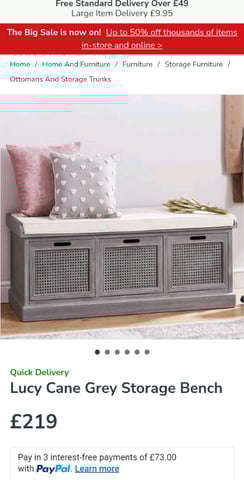 Lucy cane grey storage bench new arrivals