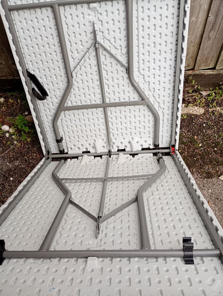 Two large aluminium display cases and foldaway table